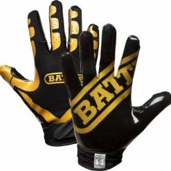 Hot Sale 😀 Battle Sports Ultra Stick Adult Receiver Gloves Football Glove Gold/Black ✔️