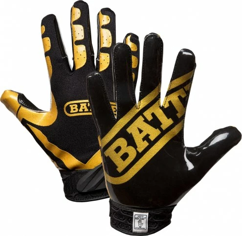Hot Sale 😀 Battle Sports Ultra Stick Adult Receiver Gloves Football Glove Gold/Black ✔️